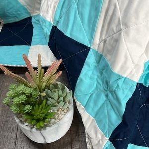 NEW Handmade Navy and Aqua Buffalo Plaid Quilt D3